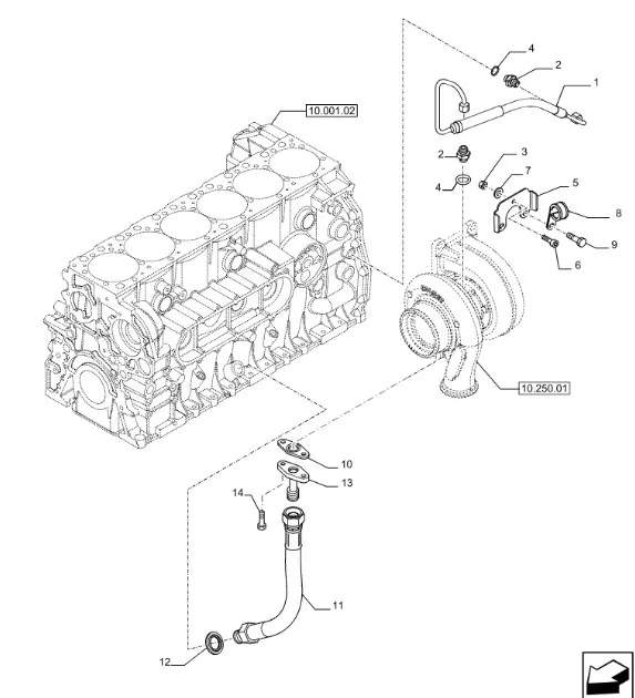 504385052 - Трубка масл. слива масла с турбокомпр. ДВС Cursor9 F2CFA614 фронт. погр. CNH